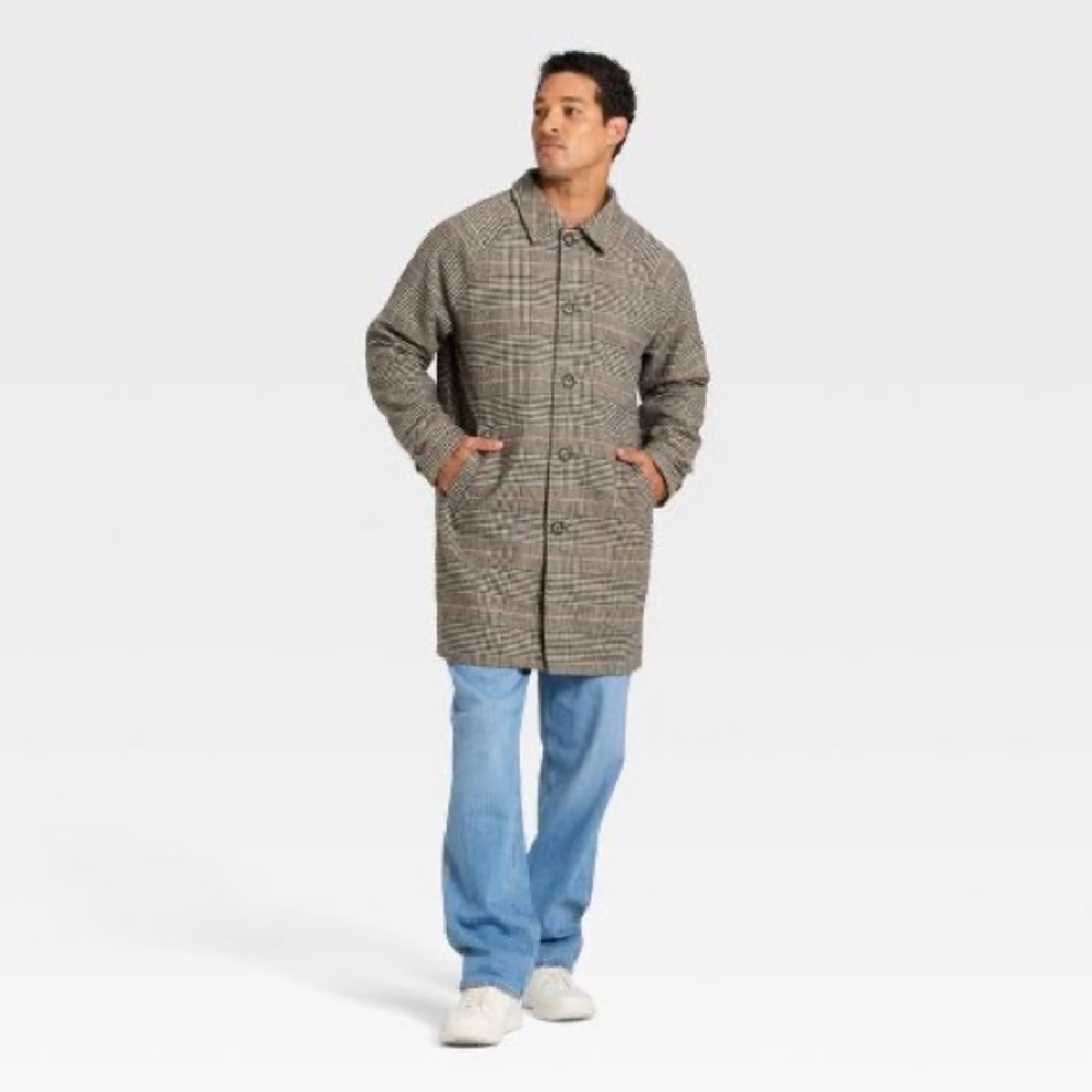 Goodfellow & Co Men's Checkered Trench Coat - Brown